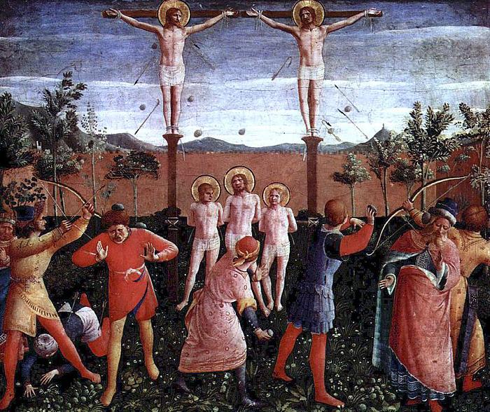 Fra Angelico Hauptaltar der Heiligen Kosmas und Damian aus dem Dominikanerklosters San Marco in Florenz, Predella, sechste Szene: Martyrium der Heiligen Kosmas und oil painting picture